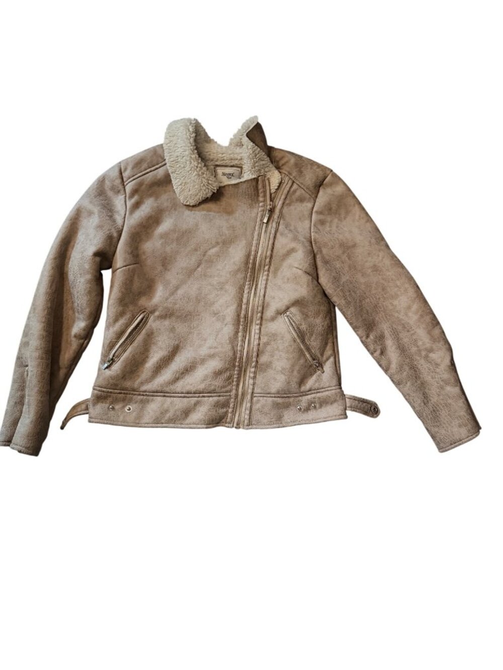 Mayoral Girls Faux Shearling Jacket Beige Zip-Up Winter Coat Size 14